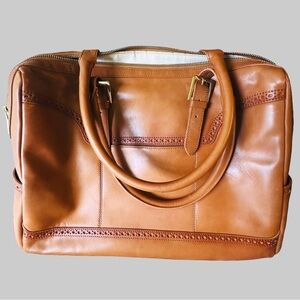 Levenger Cognac Leather Laptop Briefcase Business Bag Structured Work Tote